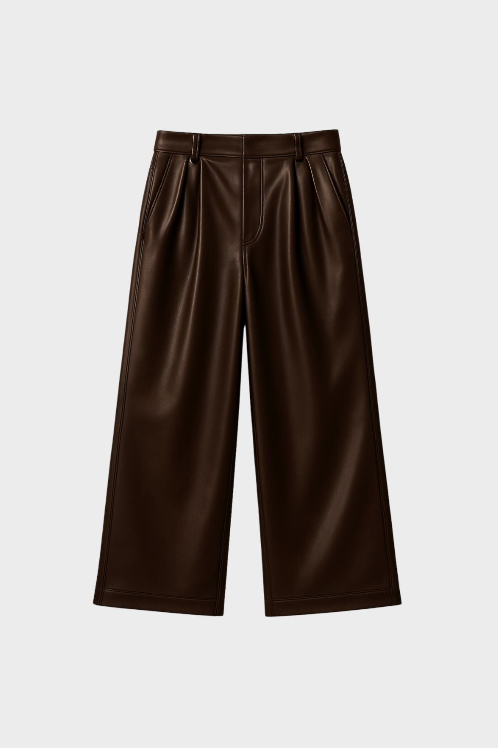 Brown pleated leather pants