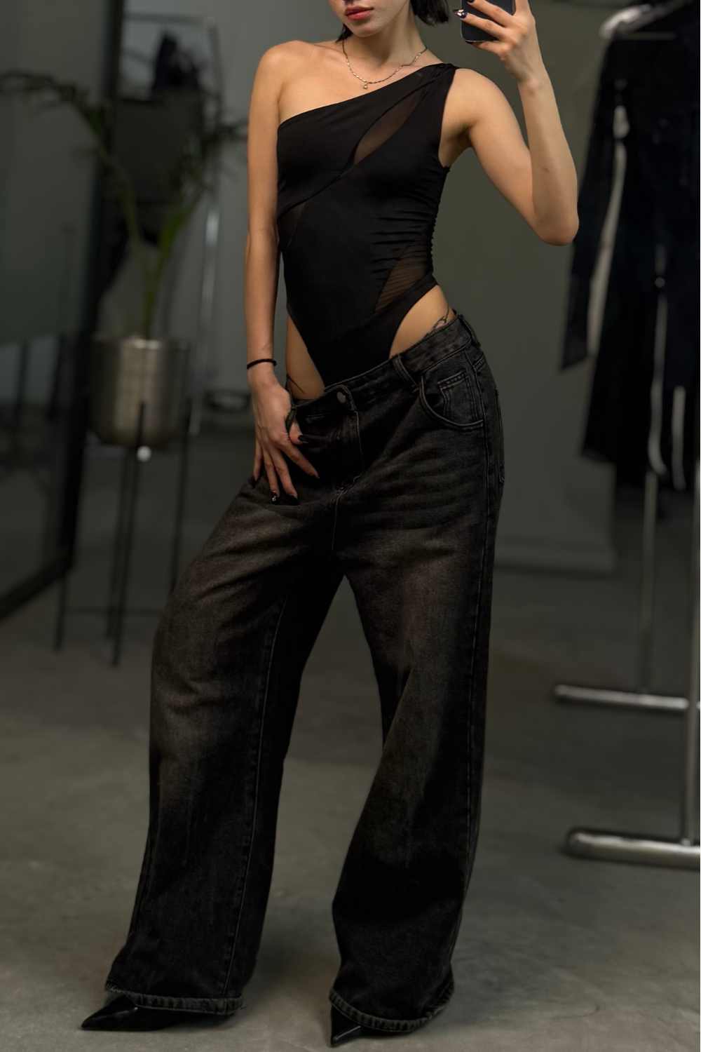 Black Swirl Mesh Bodysuit