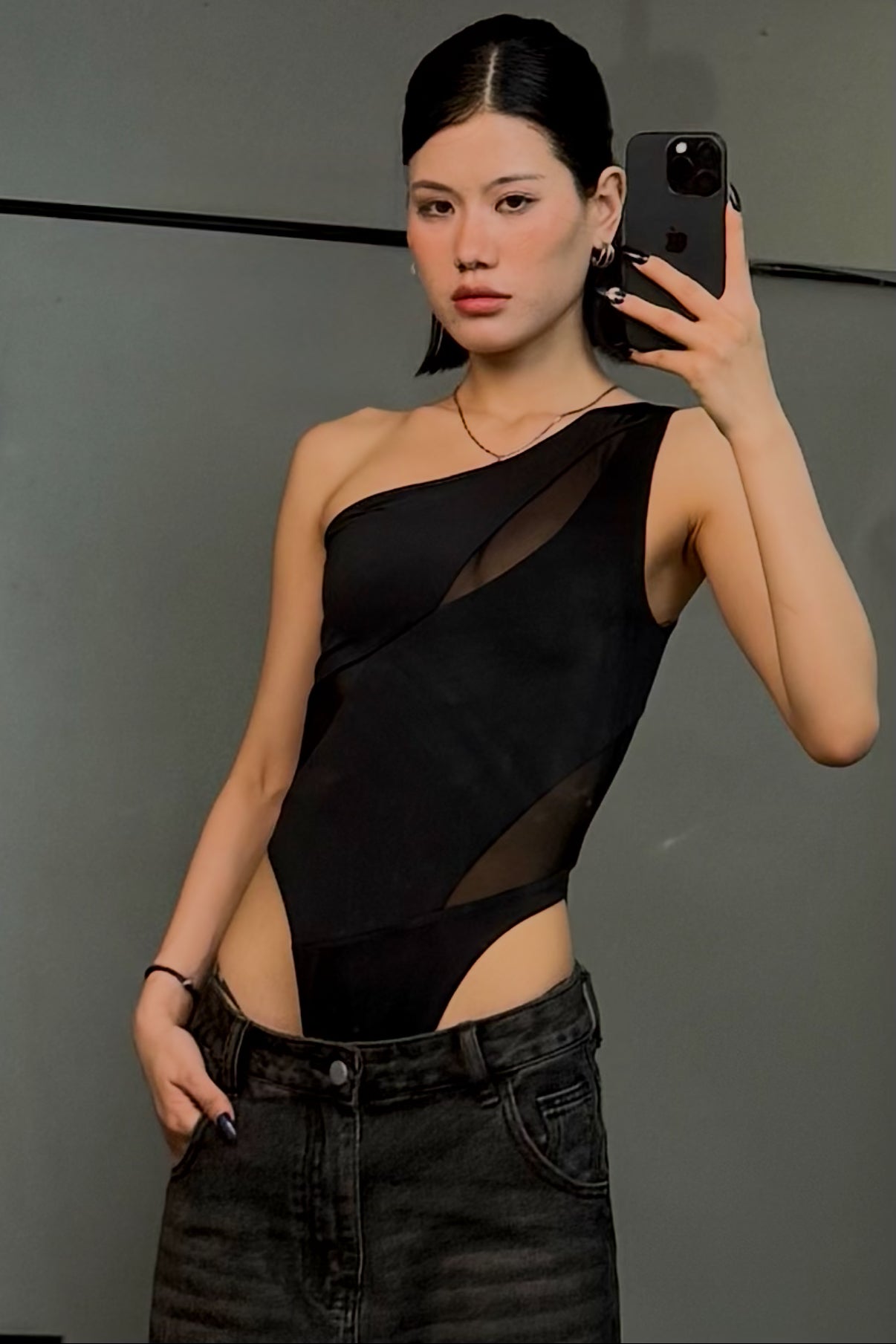 Black Swirl Mesh Bodysuit