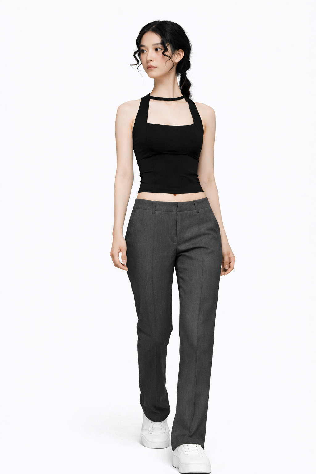 Grey High Rise Tapered Pants