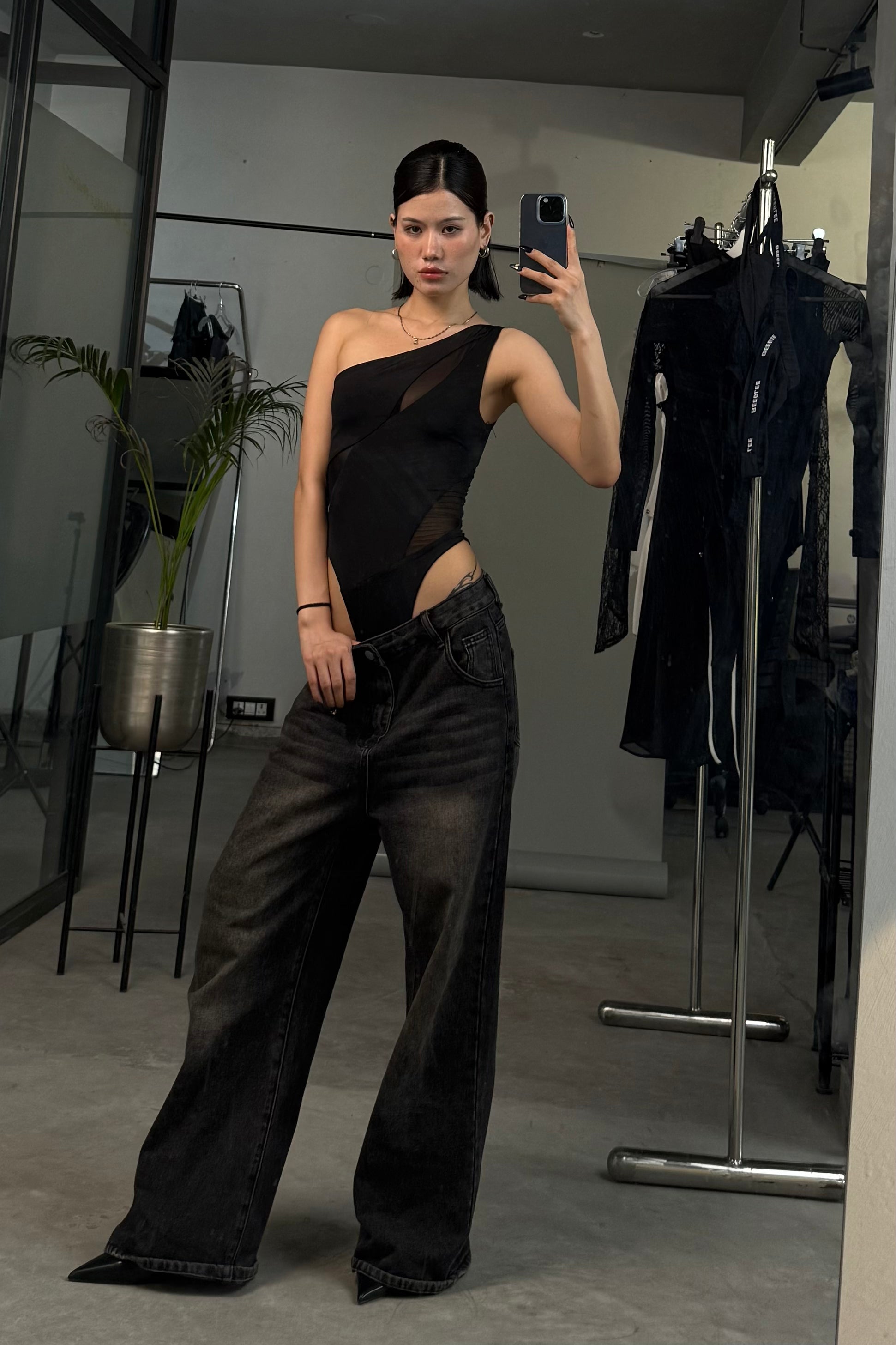 Black Swirl Mesh Bodysuit