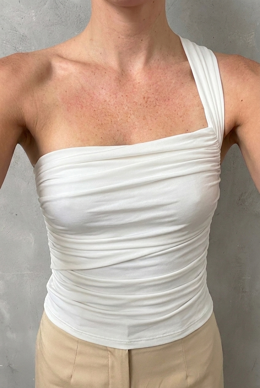 White Turnstyle Ruched Top