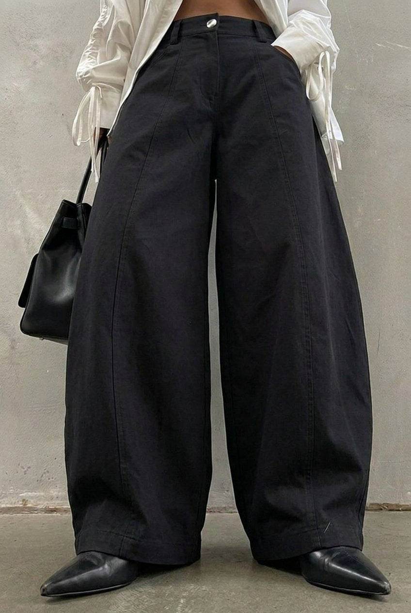 Black Arc Barrel Pants — full front view