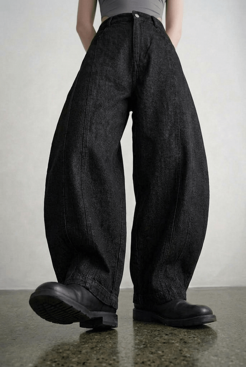 Black Barrel Denim Pants - BEEGLEE