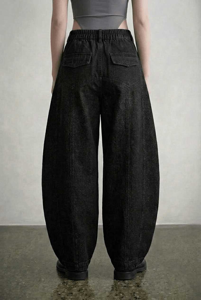 Black Barrel Denim Pants - BEEGLEE