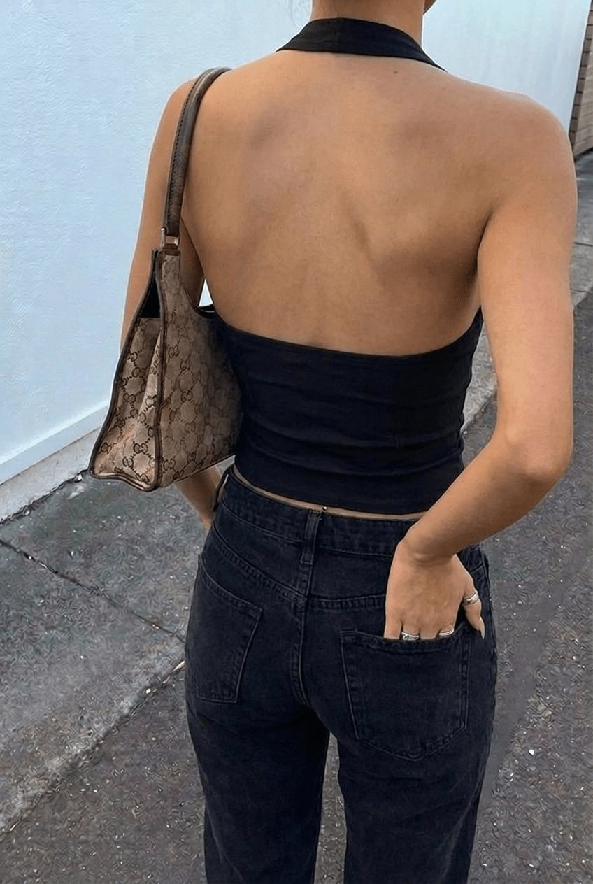 Black Beatrice Halter Neck Top - BEEGLEE