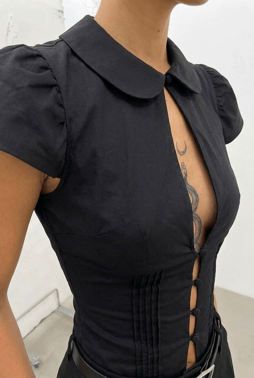 Black Blush Collar Shirt - BEEGLEE