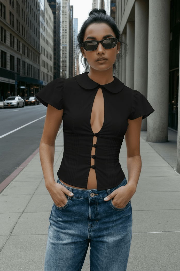 Black Blush Collar Shirt - BEEGLEE