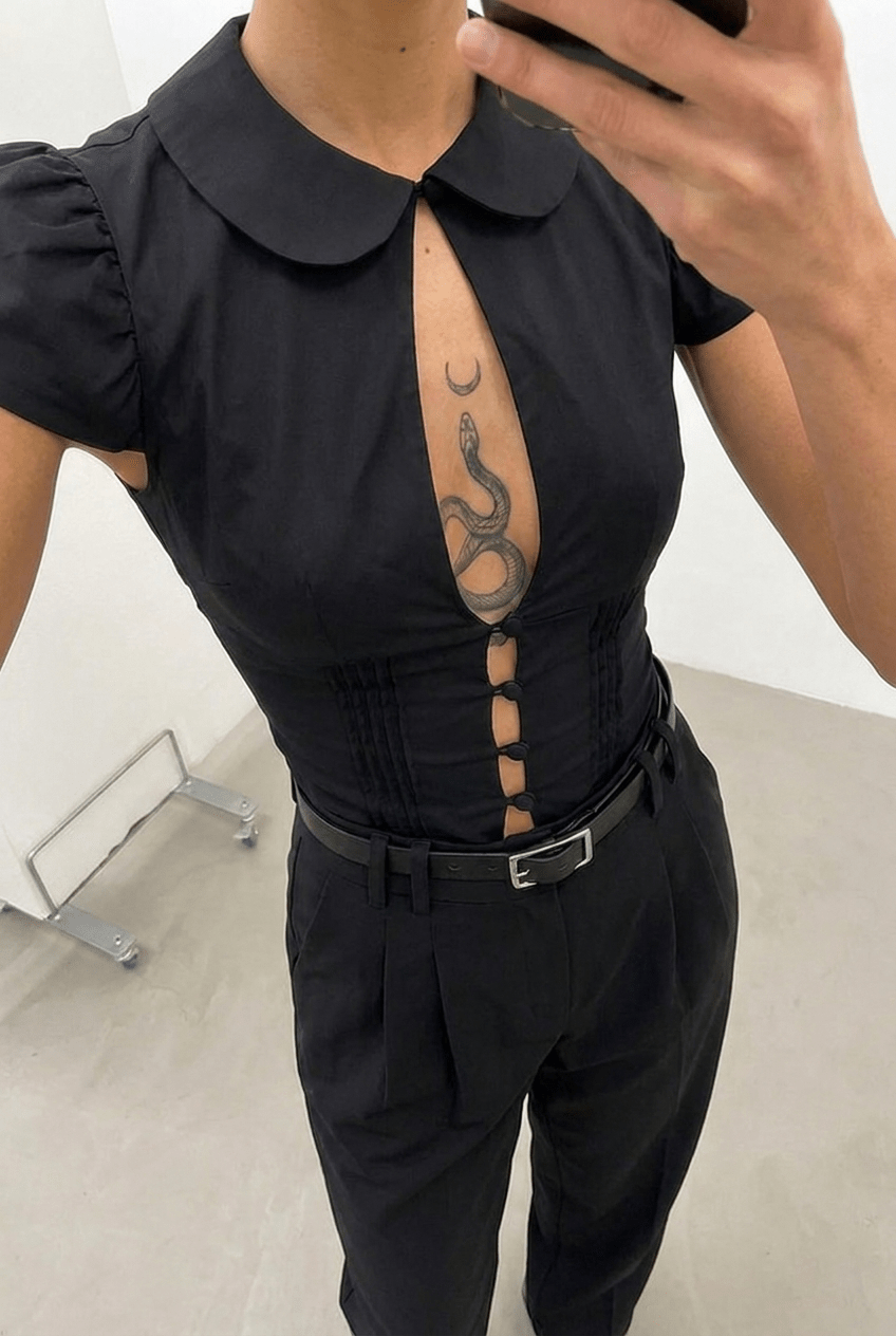 Black Blush Collar Shirt - BEEGLEE
