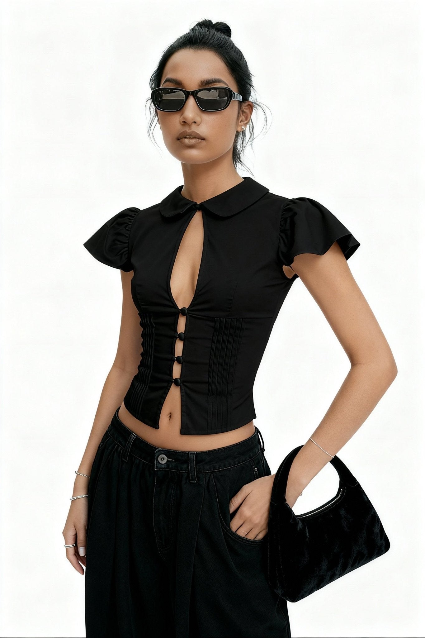 Black Blush Collar Shirt - BEEGLEE