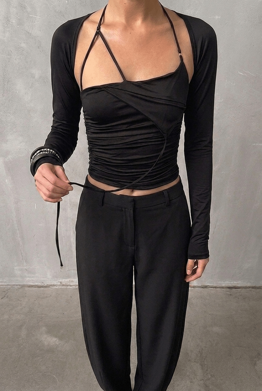 Black Bolero Strap Top - BEEGLEE