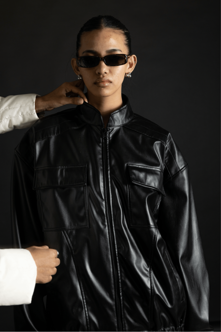 Black bomber leather jacket - BEEGLEE
