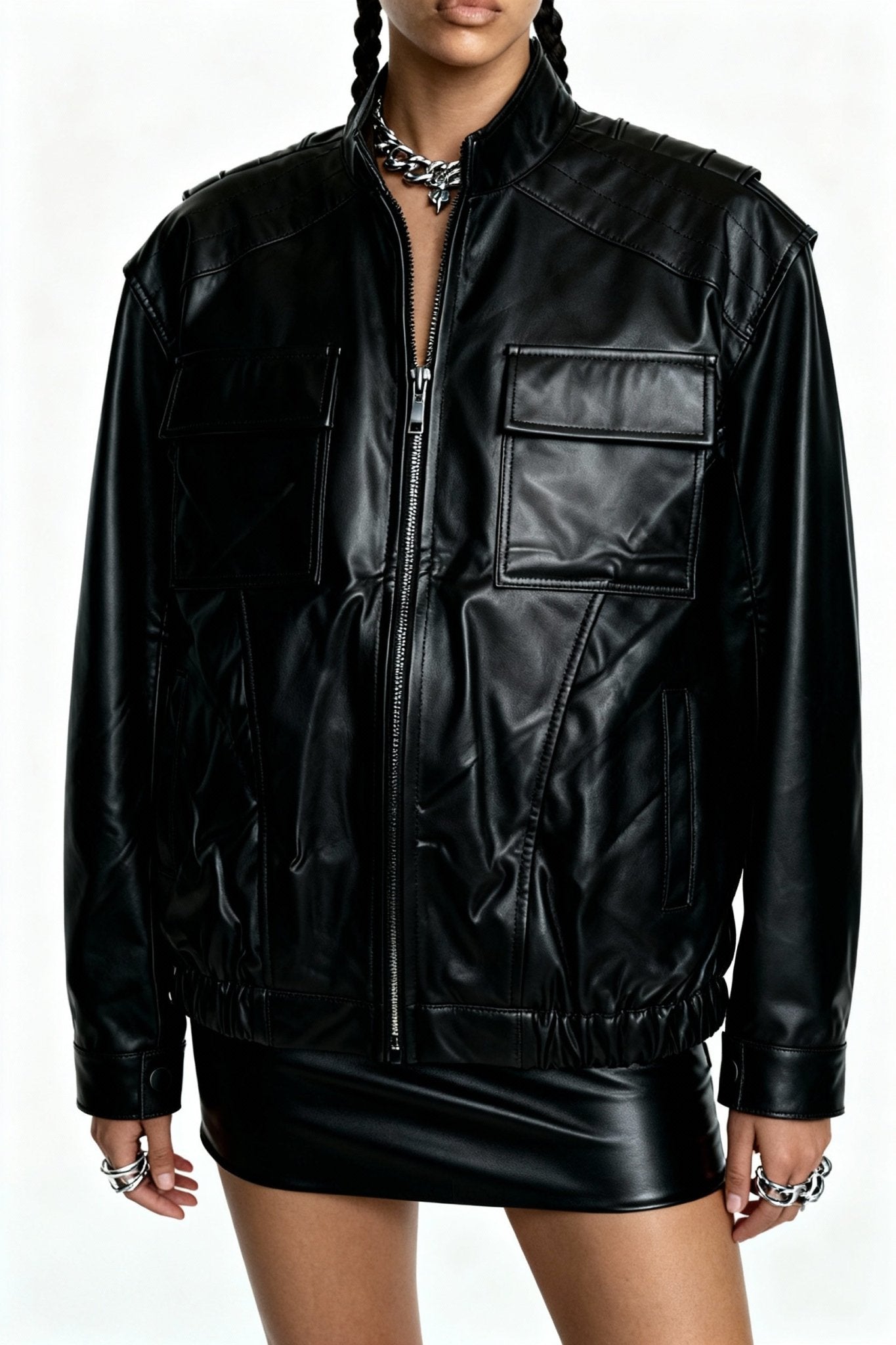 Black bomber leather jacket - BEEGLEE