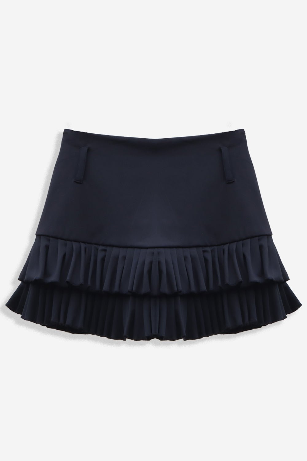 The black chilling mini skirt for women by Beeglee – fitted waist and A-line silhouette with pleated design.