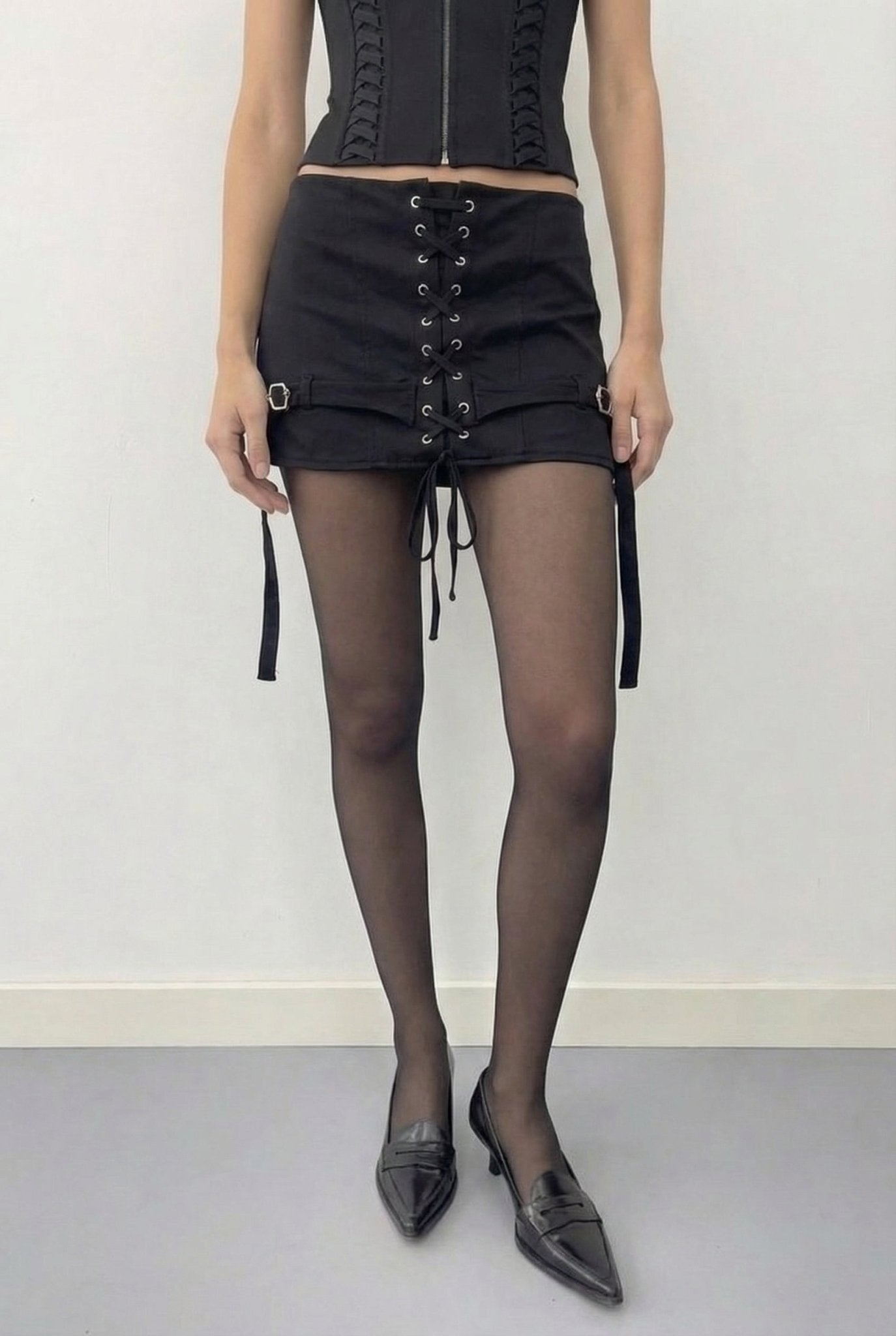 Black Cinch Drawstring Skort - BEEGLEE