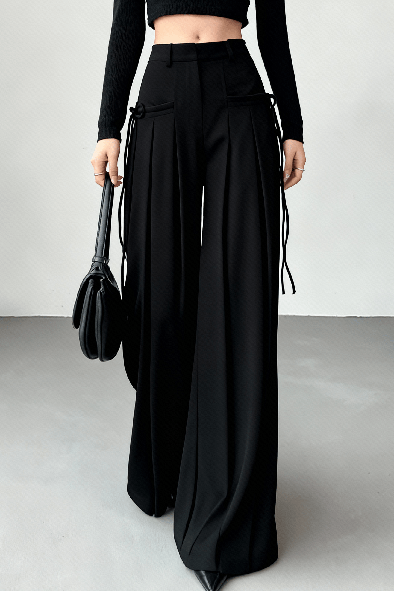 Black Cinch Linen Trousers - BEEGLEE