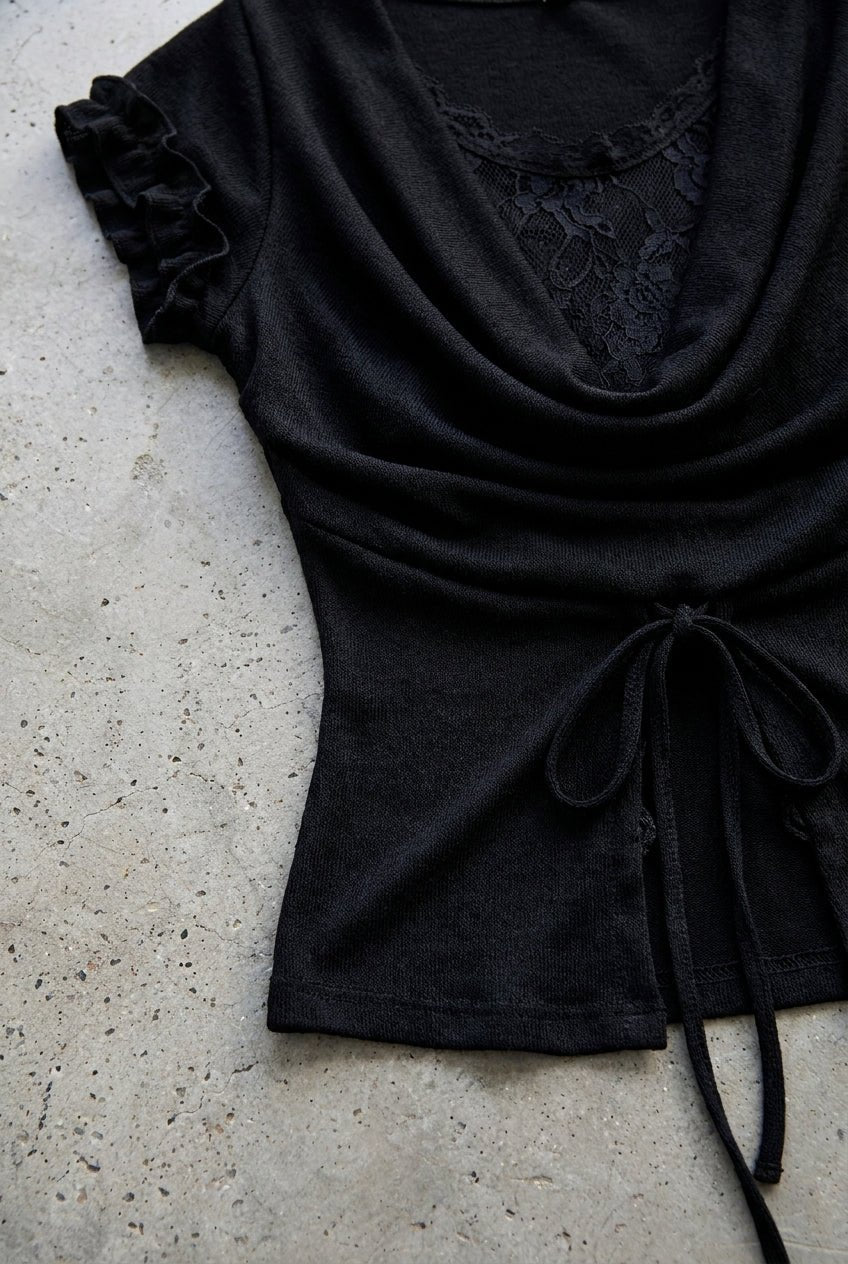 Black Cowl Lace Top - BEEGLEE