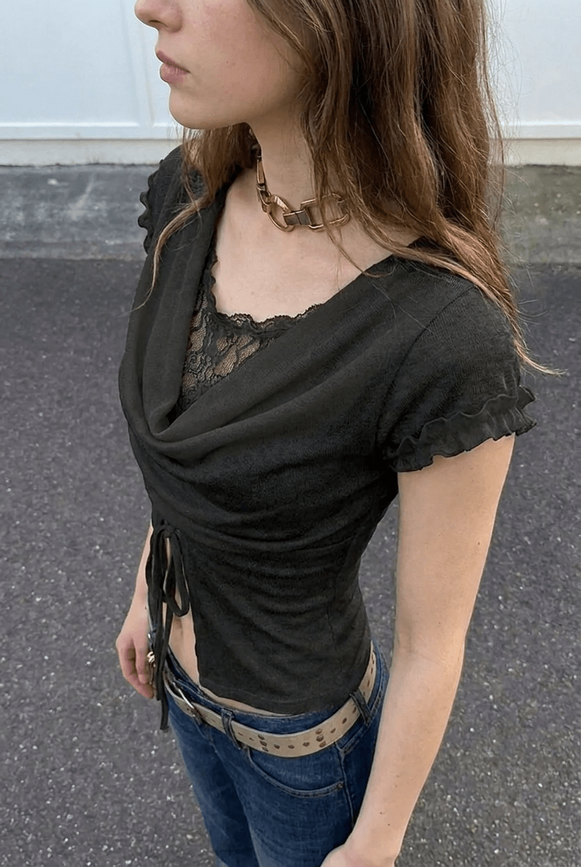 Black Cowl Lace Top - BEEGLEE