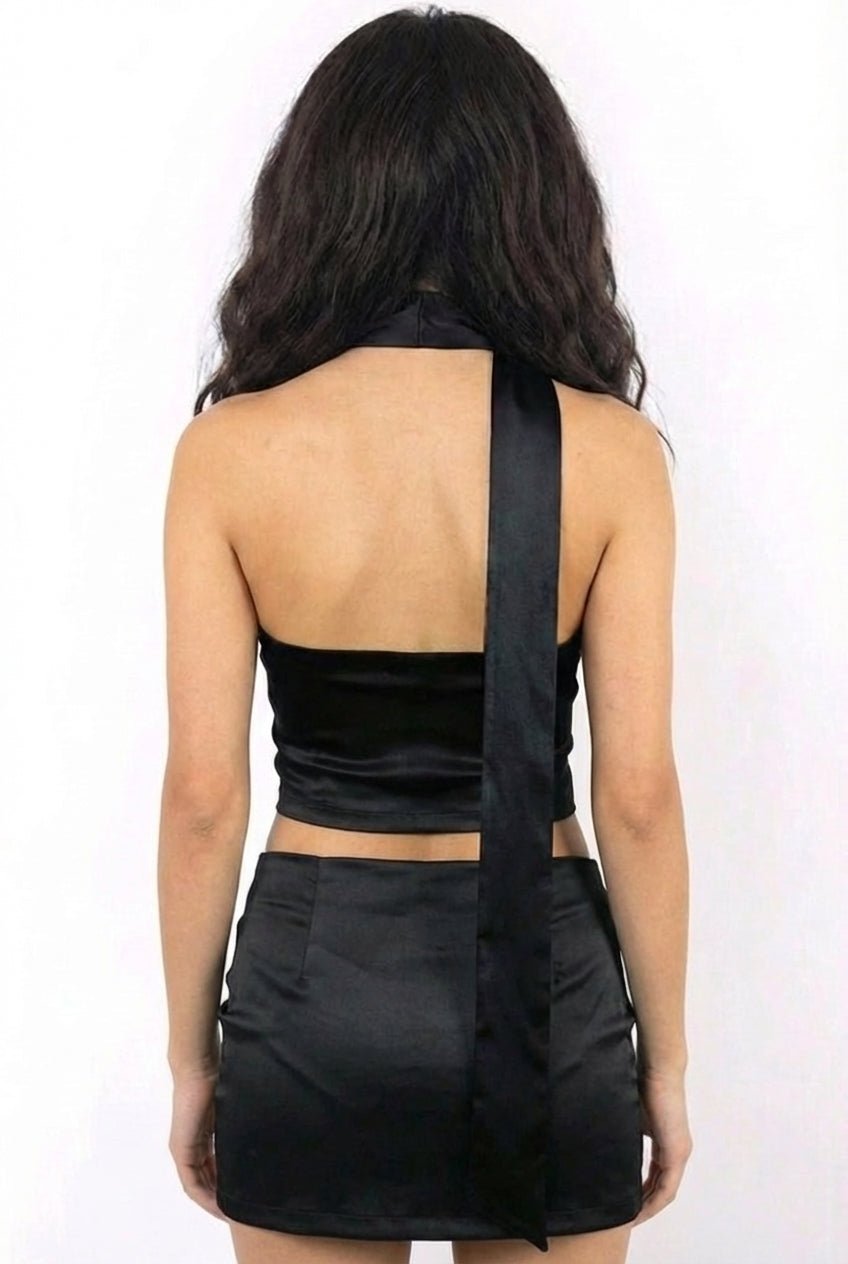 Black Cowl Neck Halter Top - BEEGLEE