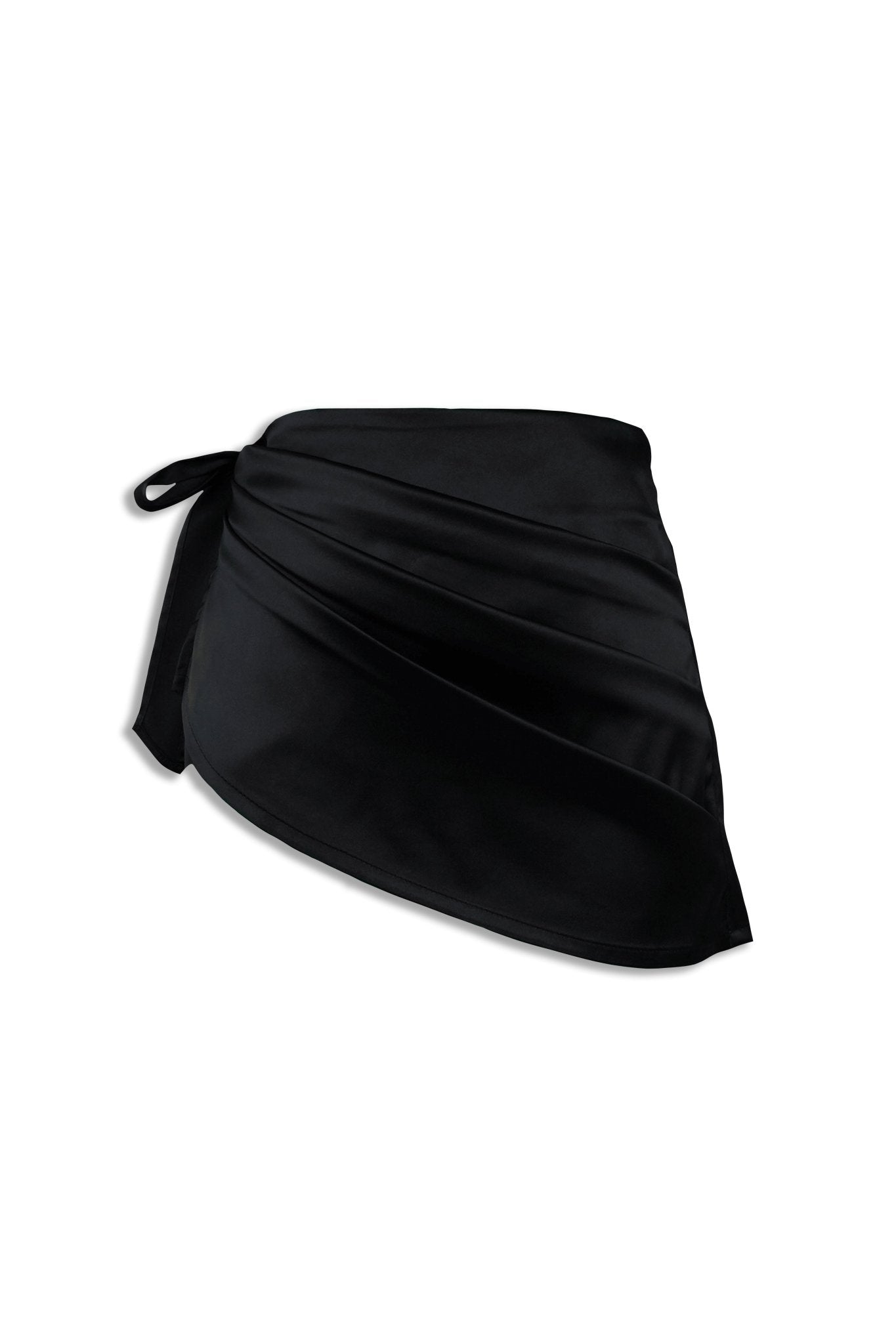 black satin cowl wrap mini skirt with draped front detailwrap skirt - BEEGLEE