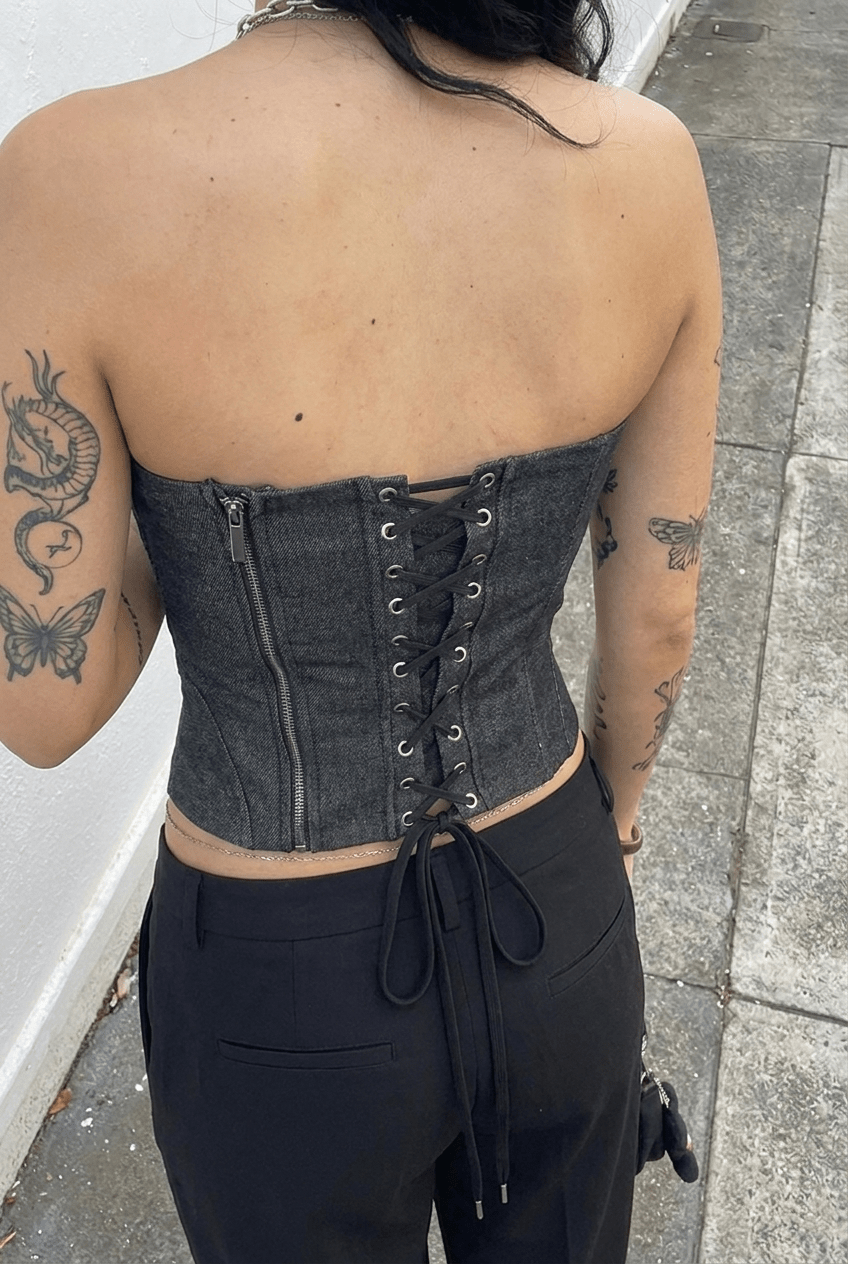 Black Denim Corset - BEEGLEE
