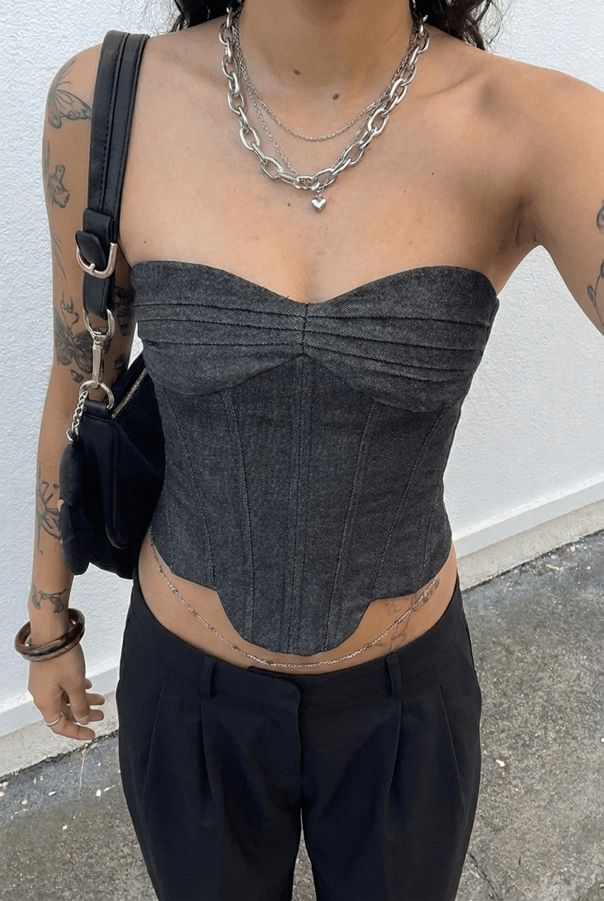 Black Denim Corset - BEEGLEE