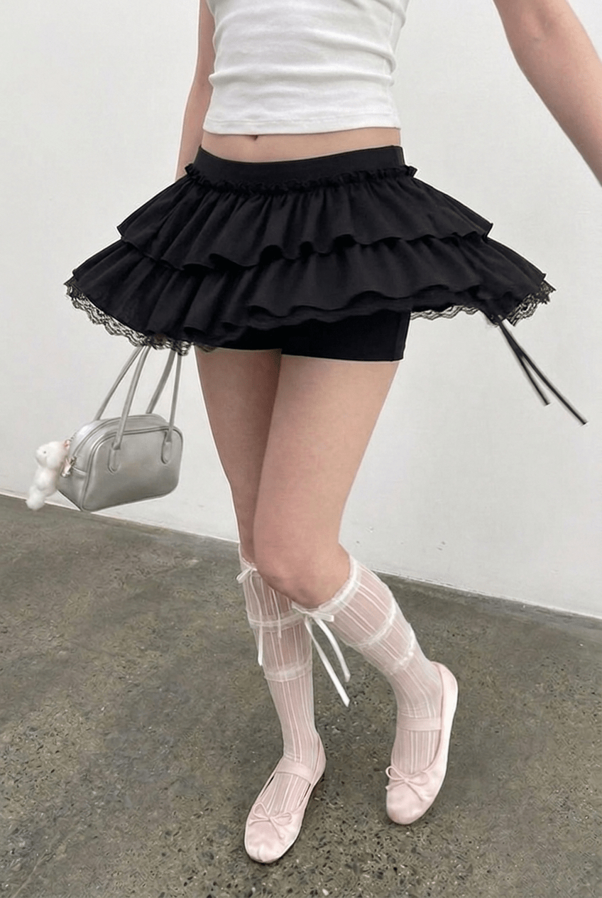 Black Double Ruffle Skirt - BEEGLEE