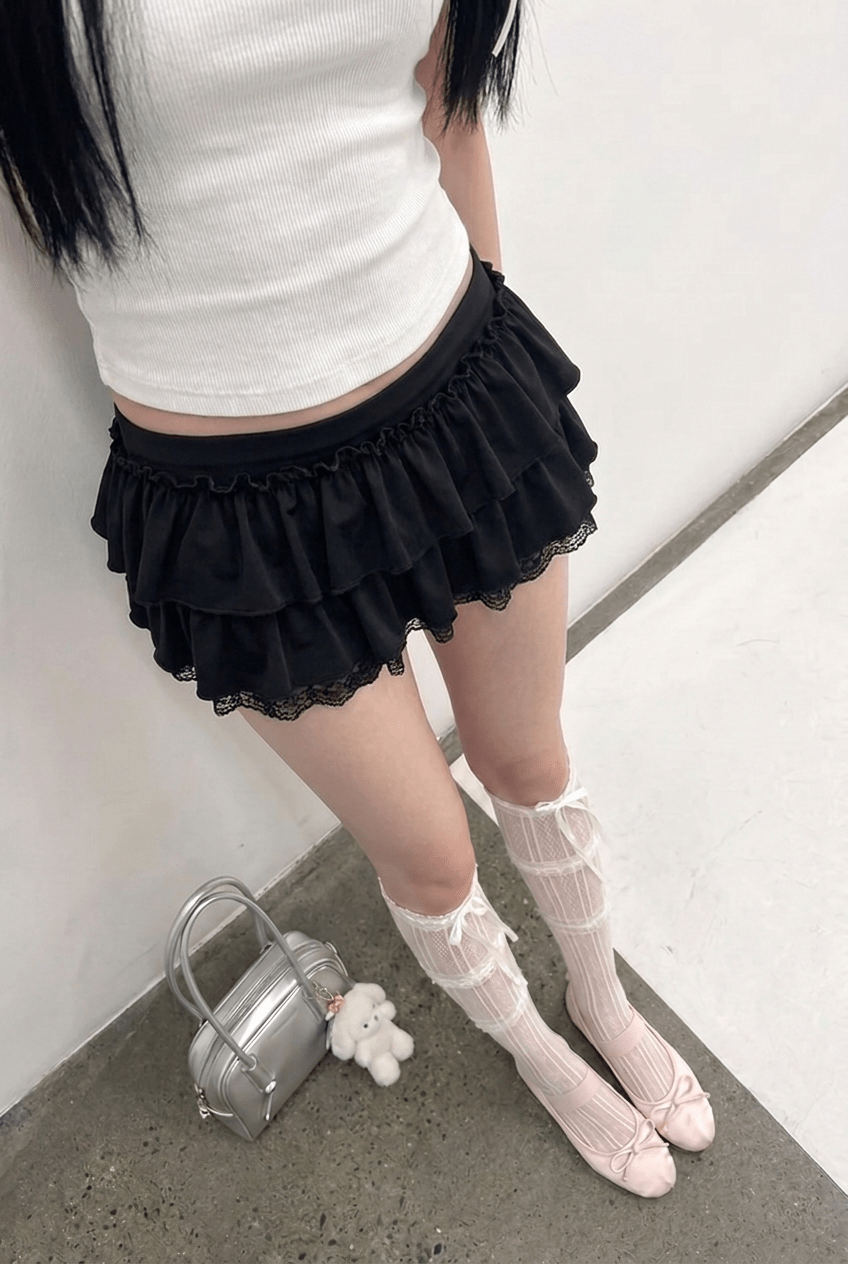 Black Double Ruffle Skirt - BEEGLEE
