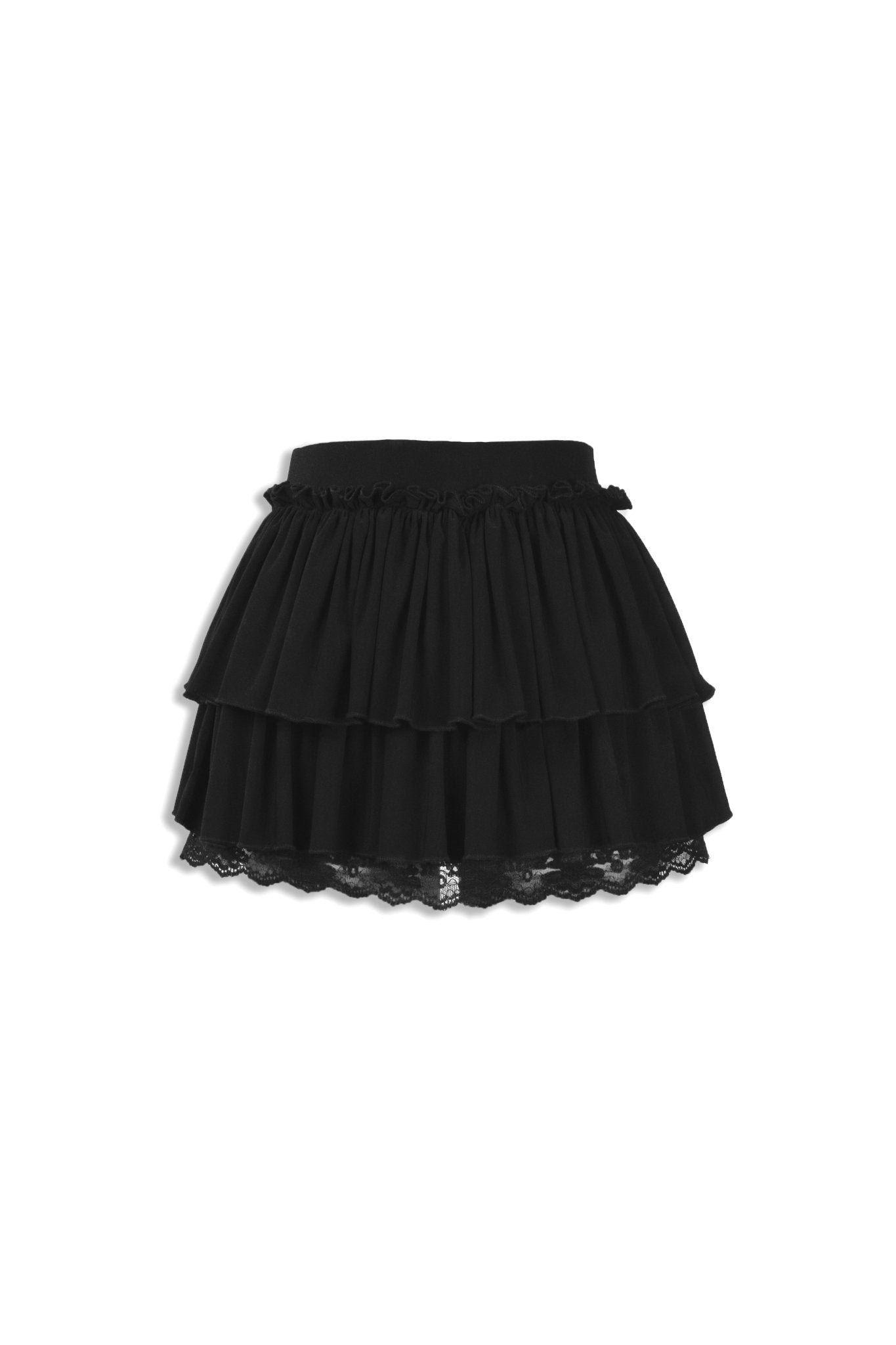 Black Double ruffle skirt with lace hem - BEEGLEE