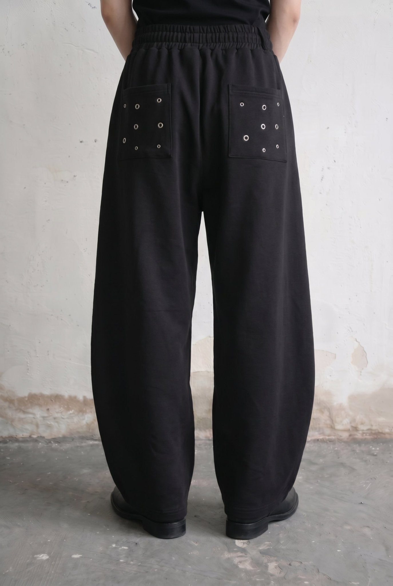 Black Eyelet Barrel Sweatpants - BEEGLEE