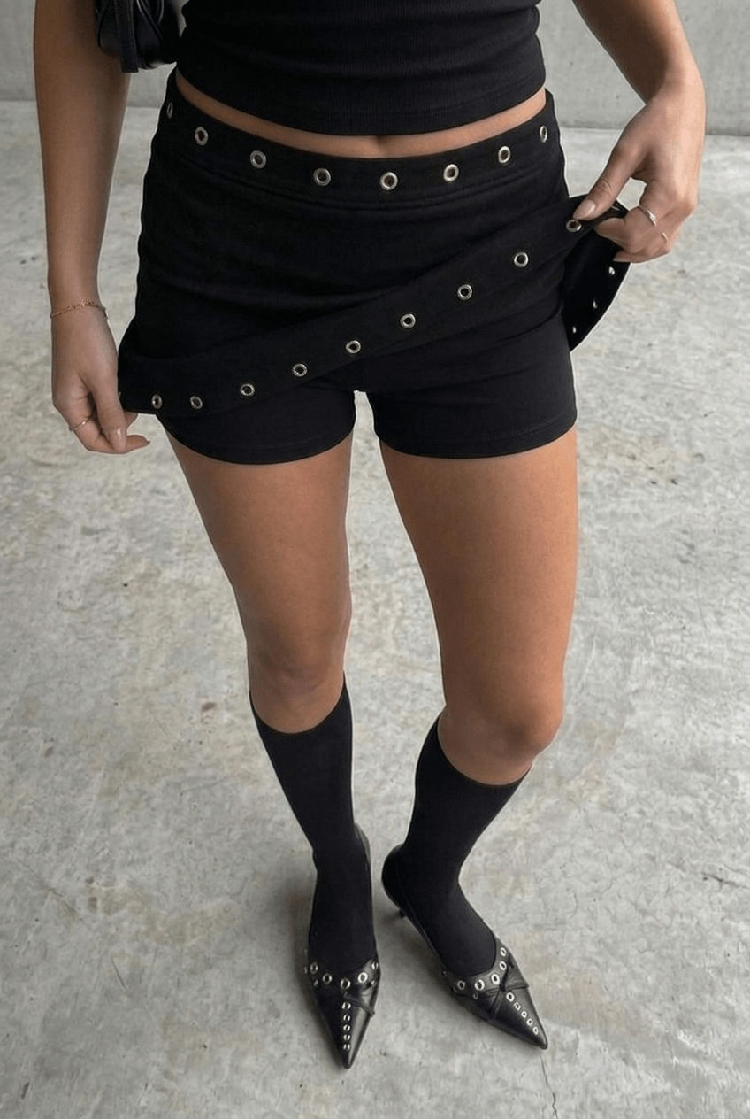 Black Eyelet Edge Skort - BEEGLEE