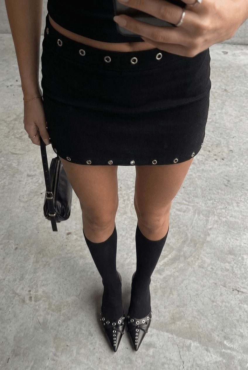Black Eyelet Edge Skort - BEEGLEE
