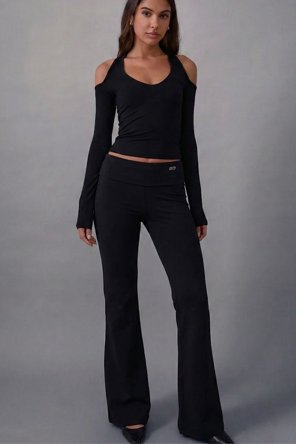 Black Flared folded pants - BEEGLEE