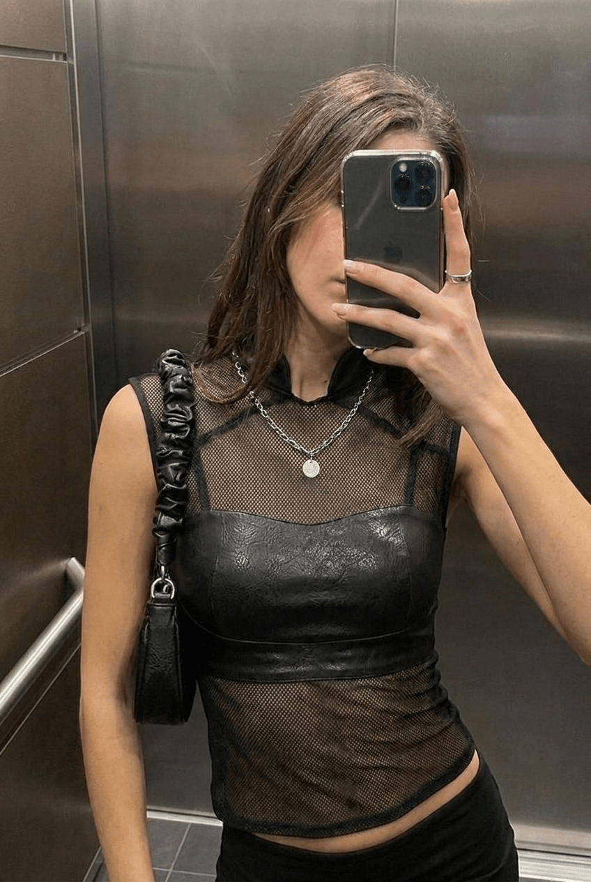 Black Grave Collar Mesh Top - BEEGLEE