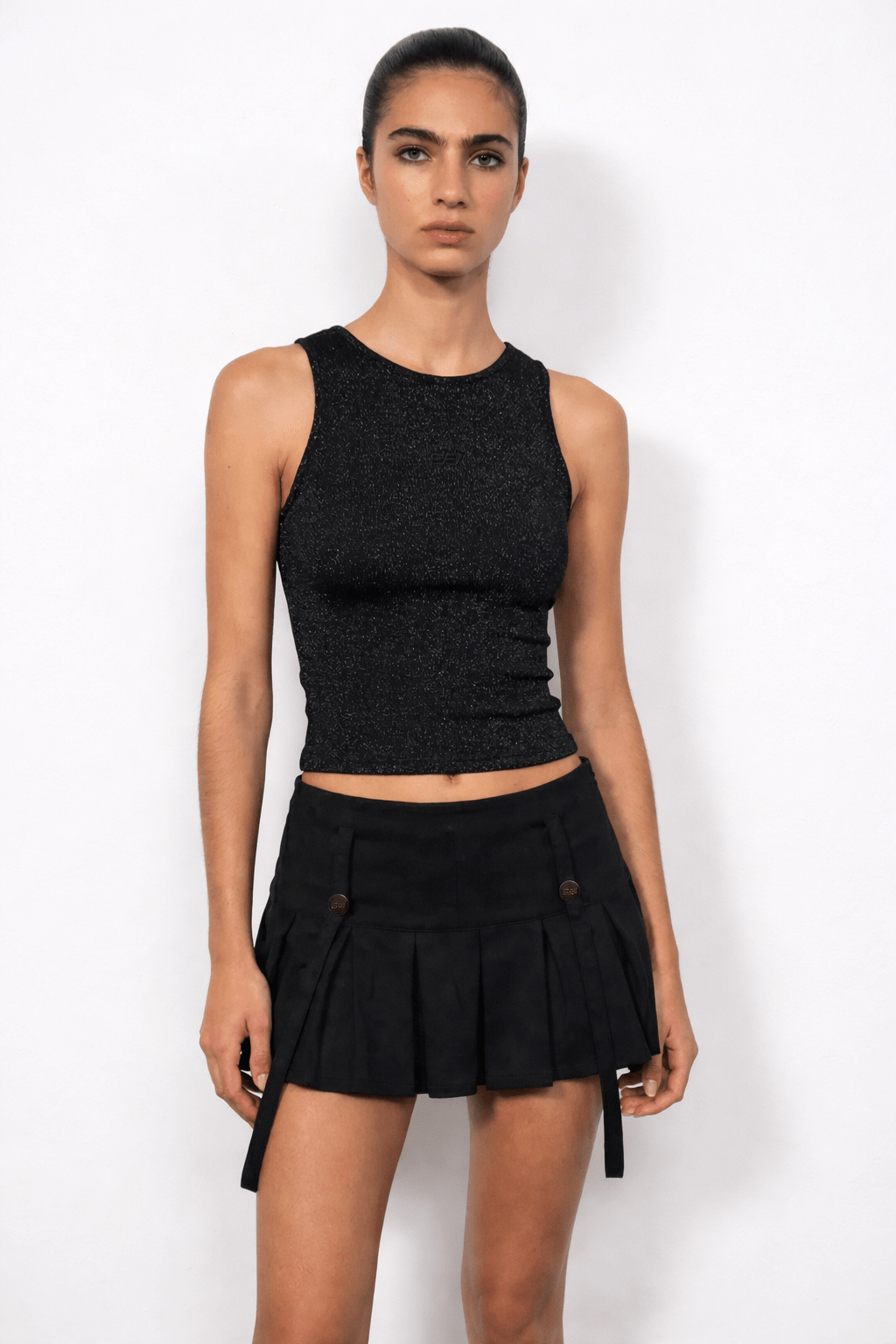 Black Harness Pleat Skort - BEEGLEE