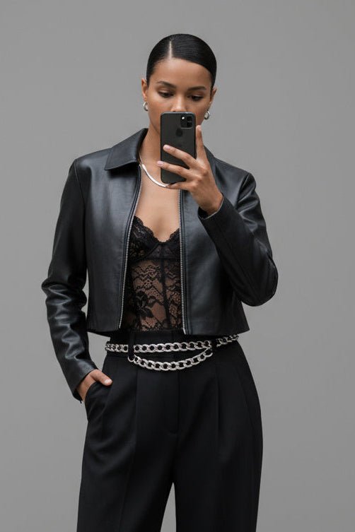 Black Hikari Leather Jacket - BEEGLEE