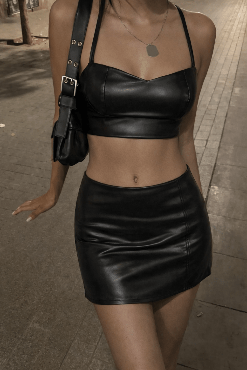 Black Iris leather Bralette - BEEGLEE