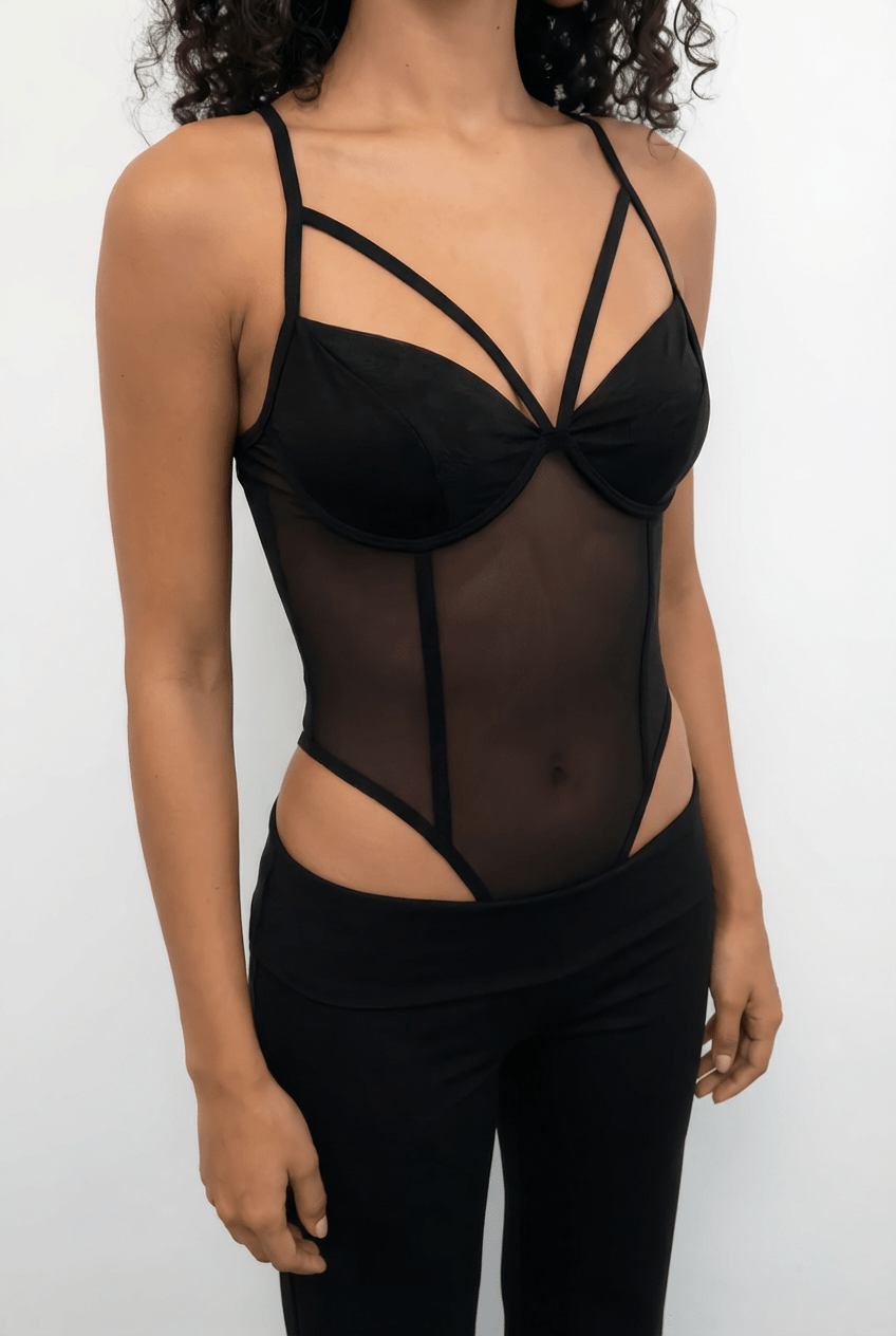 Black Ivy Mesh Bodysuit - BEEGLEE