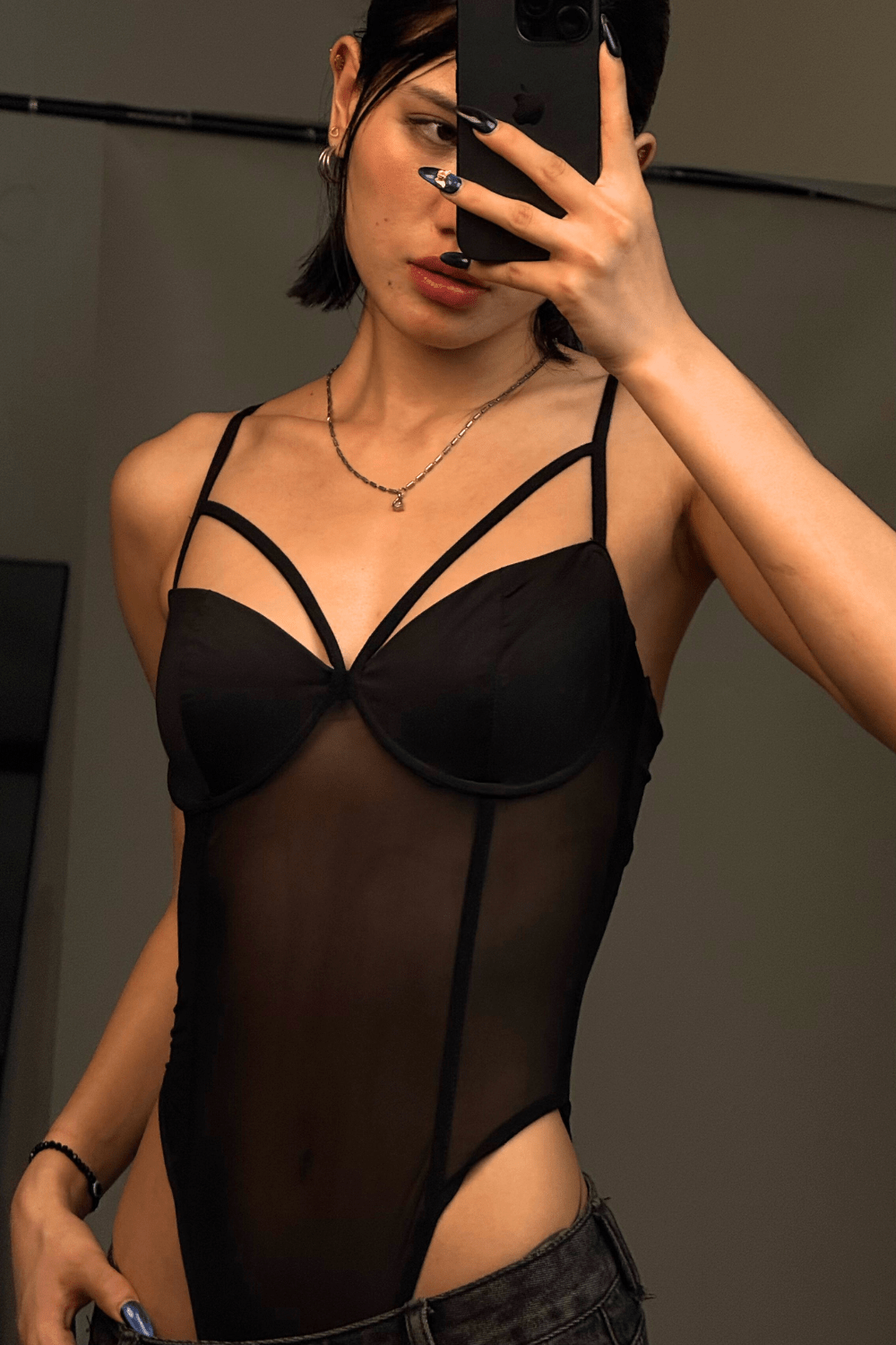 Black Ivy Mesh Bodysuit - BEEGLEE