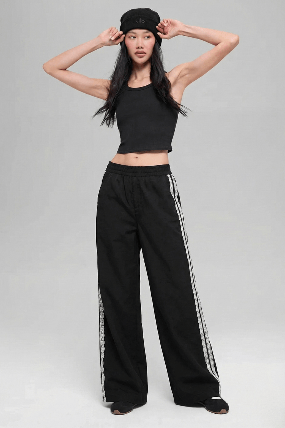Black Lace Bloom Track Pants - BEEGLEE