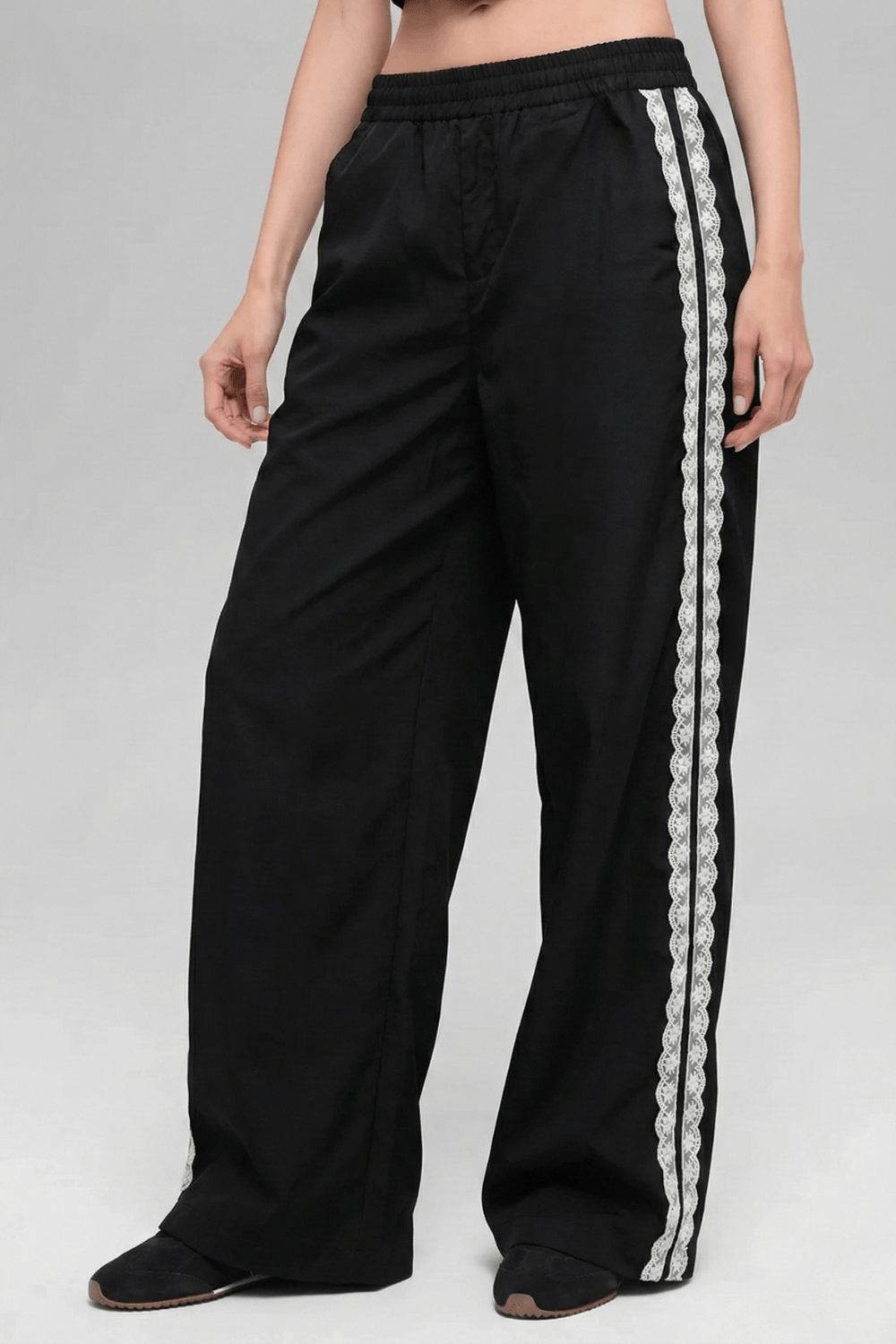 Black Lace Bloom Track Pants - BEEGLEE