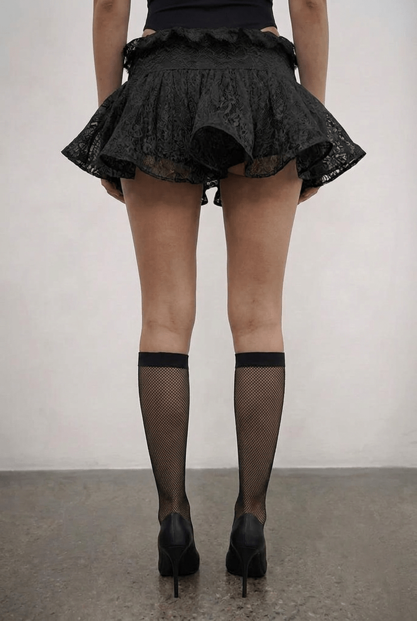 Black Lace Flounce Skort - BEEGLEE