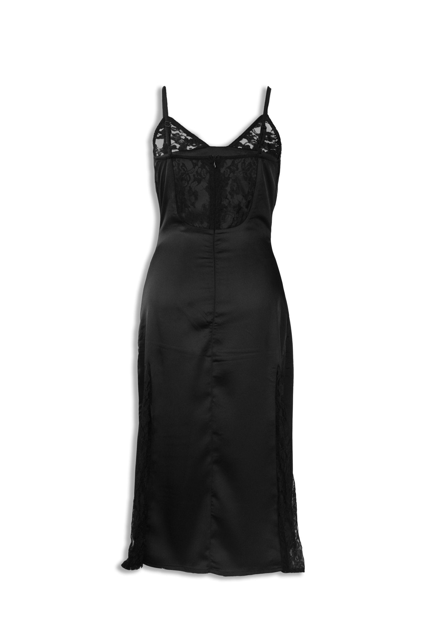 Back design of lace midi dress – romantic and graceful look in black