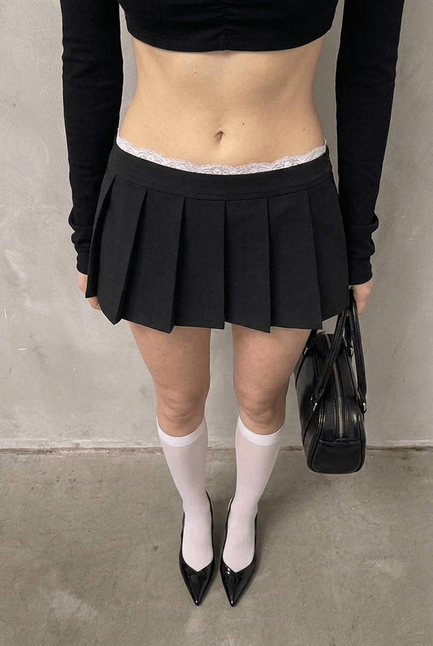 Black Lace-Trim Pleated Skort - BEEGLEE