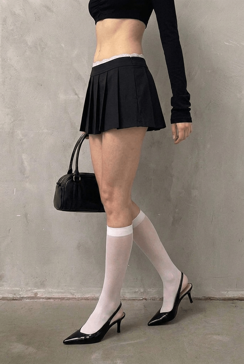 Black Lace-Trim Pleated Skort - BEEGLEE