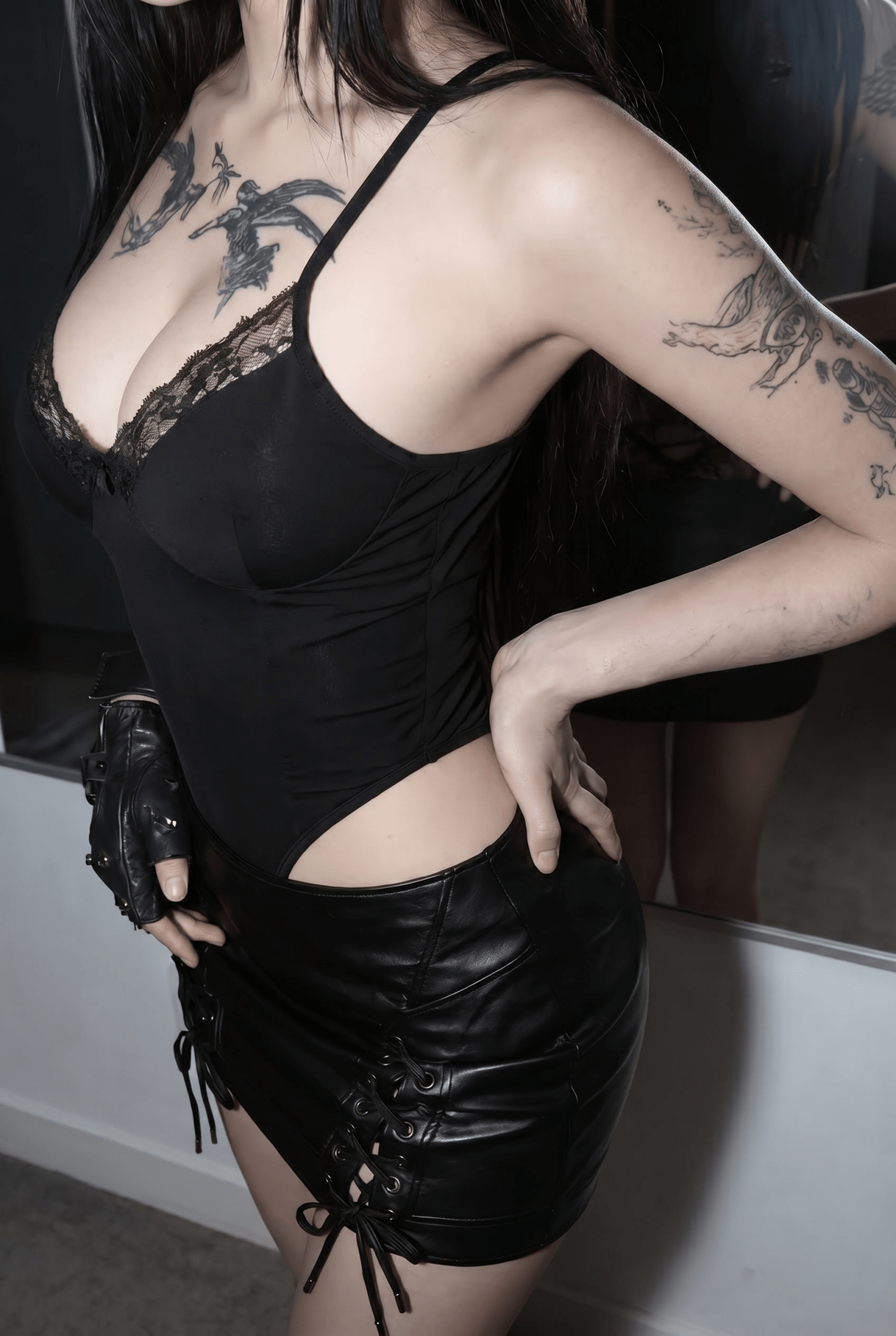Black Laced - Up Bodysuit - BEEGLEE