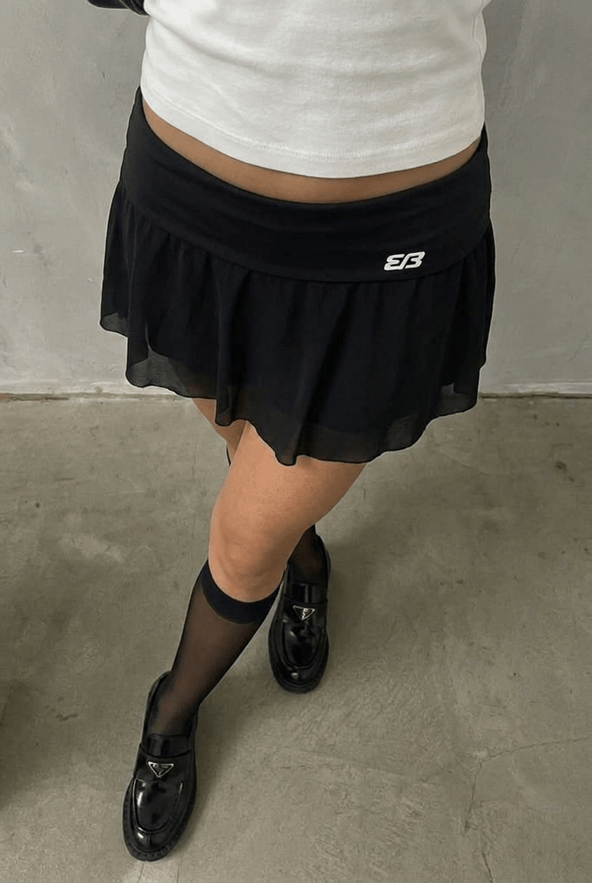 Black Mesh Flounce Skort - BEEGLEE