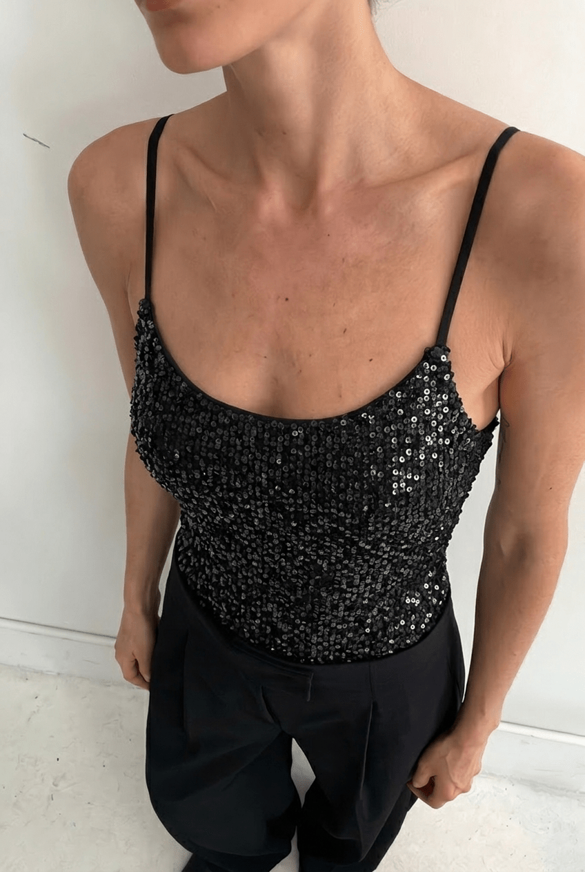 Black Muse Sequin Bodysuit - BEEGLEE
