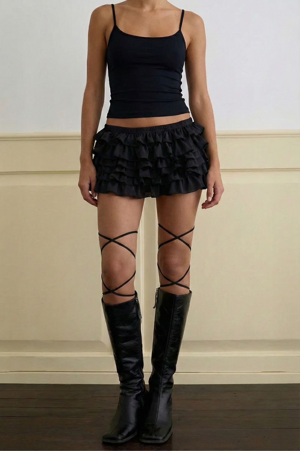 Black Opera ruffle skort with lace - BEEGLEE