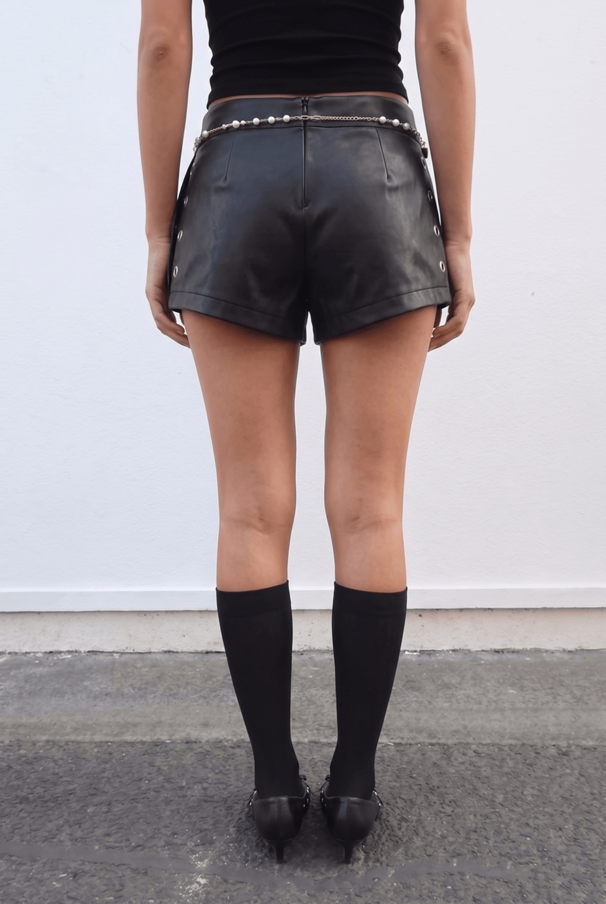 Black Perforated Leather Skort - BEEGLEE
